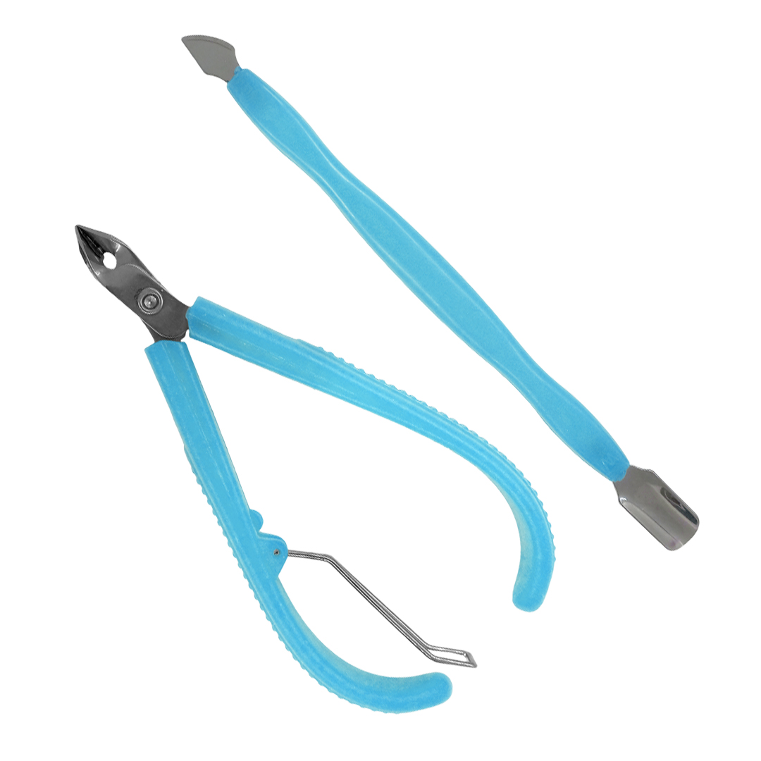 ALICATE CUTICULAS Y ESPATULA DOBLE CEL/ ROSA