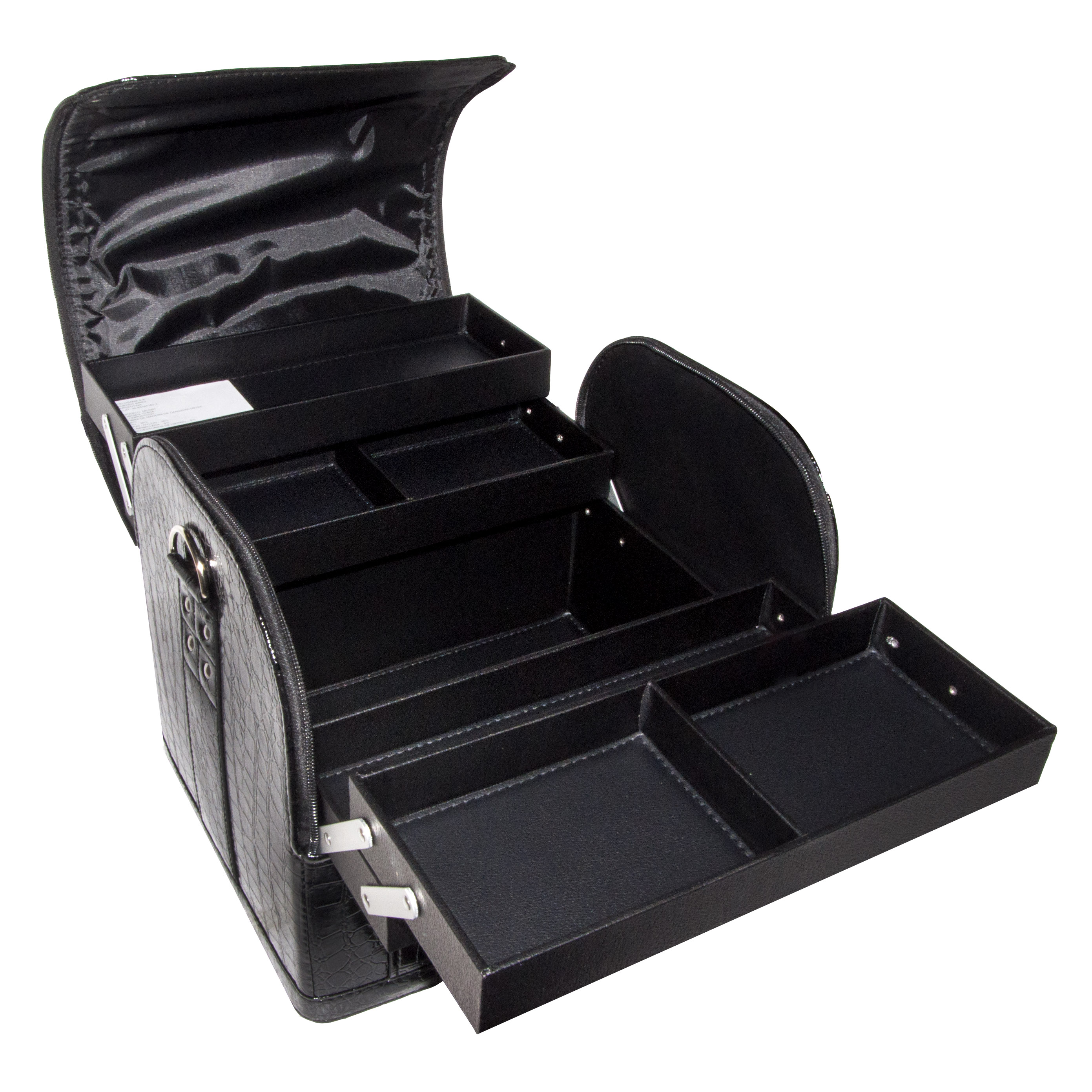 MALETIN NEGRO CROCO BAUL C/ 4 BJAS (30x23x24cm)