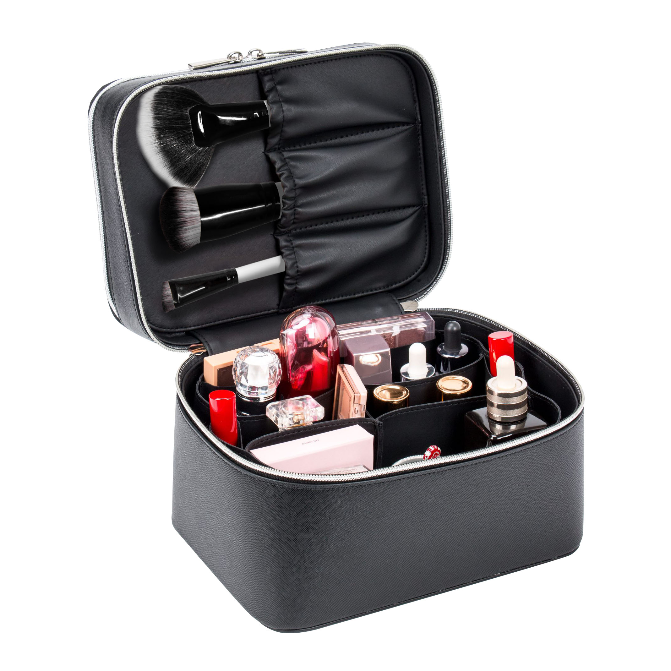 MALETIN PORTACOSMETICO PORTABROCHAS 2 CIERRES NEG.