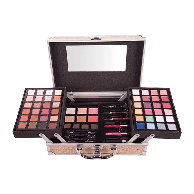 MALETIN CON MAQUILLAJE GLITTER ROSA/DORADO